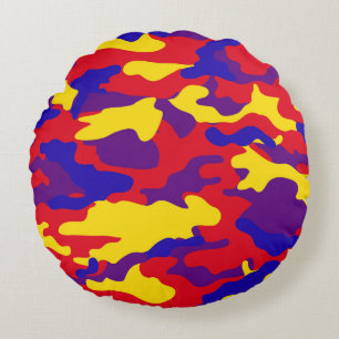 Vibrant Camouflage Round Pillow