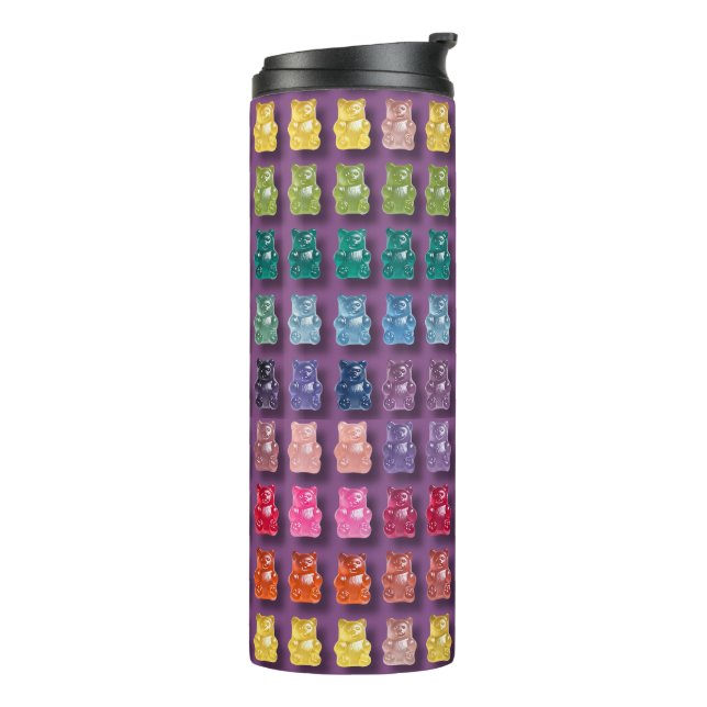 Vibrant Candy Pattern | Rainbow Gummy Bear Thermal Tumbler (Rotated Left)