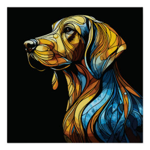 Vibrant Canine Reverie - Stained Glass Artwork Poster