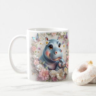Vibrant Cartoon Hippos Celebrating Mother's Day Coffee Mug