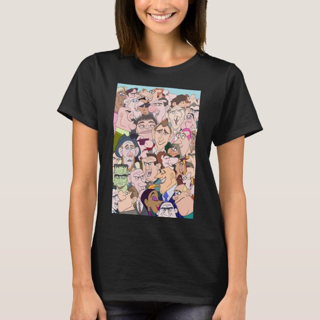 Vibrant Cartoon Style Lady & Men Characters T-Shirt (Front)