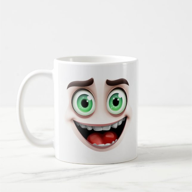 Vibrant Cartoonish Face With Exaggerated Features  Coffee Mug (Left)