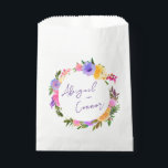 Vibrant Casual Magenta Violet Yellow Favor Bag<br><div class="desc">Elements: tropical floral wreaths surrounding your names an tetail. Names are in a whimsical script, while details are in a modern sans serif font. Colors: purple, pink, yellow, green, orchid, plum, magenta, fuschia, lemon, Themes: bright, tropical, beach, destination, romantic, bohemian, cheerful, modern, casual. Collection: Vibrant Casual Magenta Violet Yellow Wedding...</div>