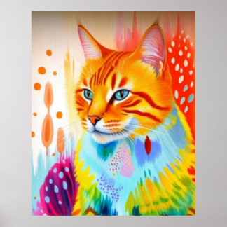 Vibrant Cat Art Poster – Bold and Colorful Design