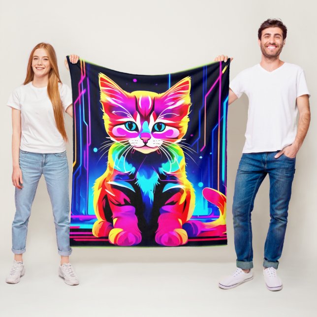 Vibrant Cat Artwork Fleece Blanket (In Situ)