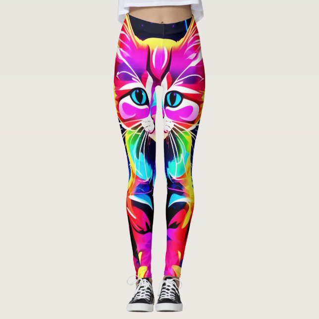 Vibrant Cat Artwork Leggings (Front)