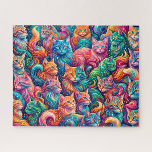 Vibrant Cat Dreamscape – Psychedelic Boho Jigsaw Puzzle