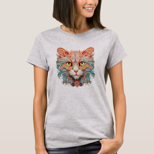 Vibrant Cat Head Design A Burst of Color for Felin T_Shirt