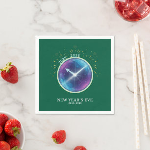 Vibrant Celestial Clock New Year's Eve 2026 Party Napkins