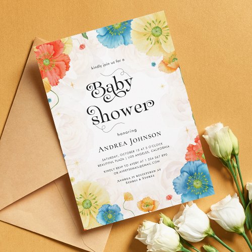 Vibrant Celestial Floral Garden Boho Baby Shower Invitation