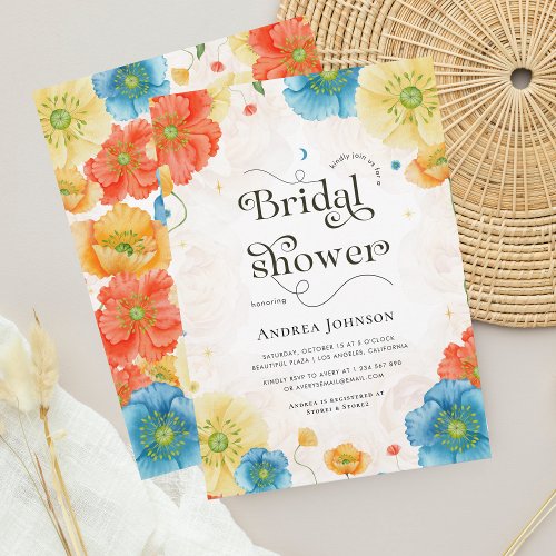 Vibrant Celestial Floral Garden Boho Bridal Shower Invitation