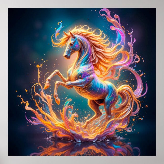 Vibrant Celestial Horse Amidst Colorful Swirls Poster (Front)