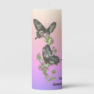 Vibrant Ceylon Rose Butterfly Hand Painted Pillar Candle