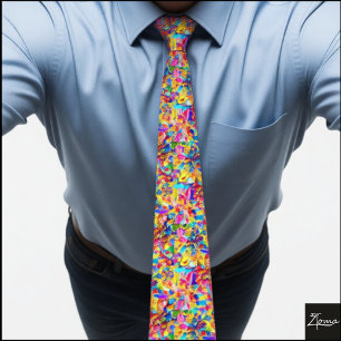 Vibrant Chaotic Rainbow Mosaic Abstract Tie