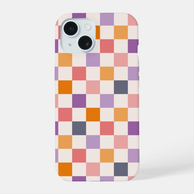 Vibrant Checkerboard Pattern iPhone 15 Case (Back)