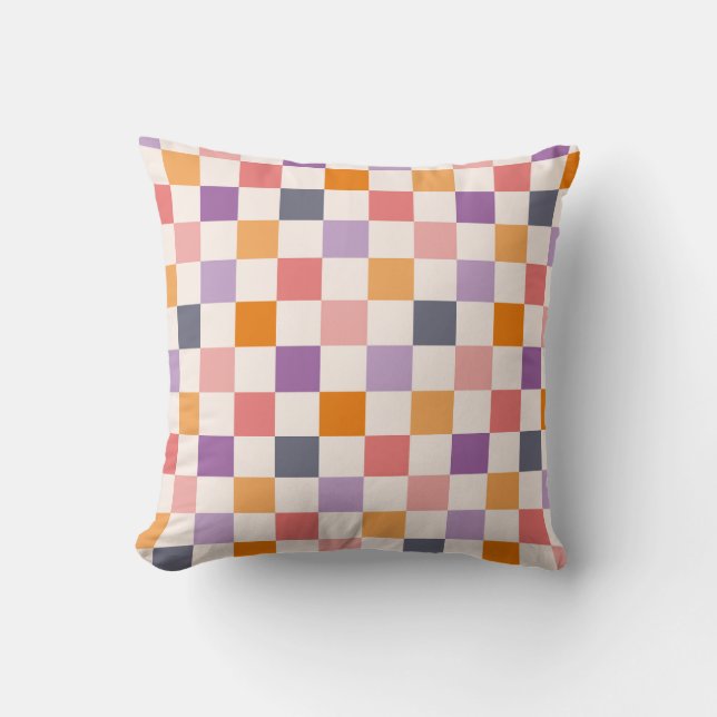Vibrant Checkerboard Pattern Throw Pillow (Front)