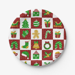Vibrant Cheerful Red Christmas Box Pattern  Paper Plates