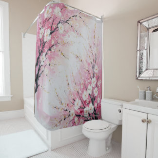 Vibrant Cherry Blossom Abstract Shower Curtain