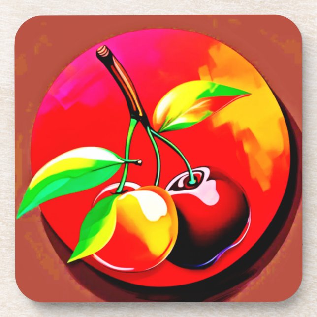 Vibrant Cherry Duo Beverage Coaster (Front)