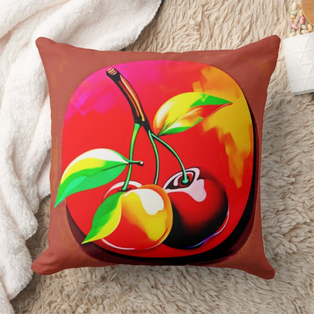 Vibrant Cherry Duo Throw Pillow (Blanket)