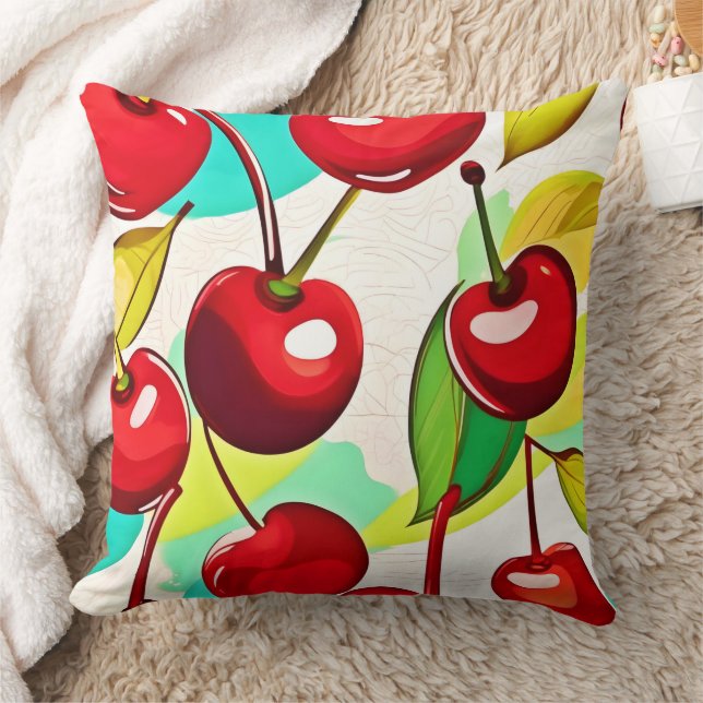Vibrant Cherry Pattern Throw Pillow (Blanket)