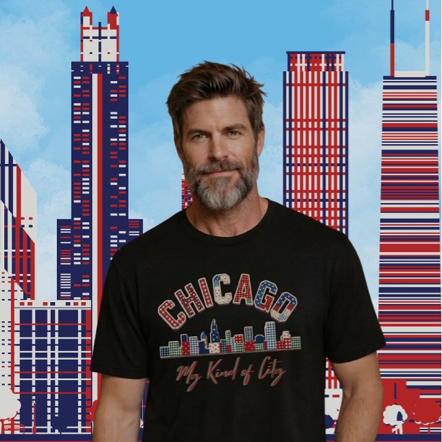 Vibrant Chicago Faux Patchwork Design T-Shirt (Creator Uploaded)