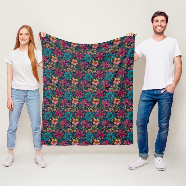 Vibrant Christmas Botanical Fantasy Pattern Fleece Blanket (In Situ)