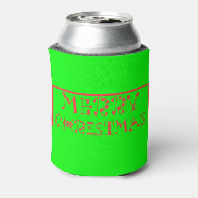 Vibrant Christmas Cheer Merry Christmas Lime Green Can Cooler (Can Back)