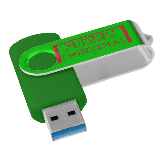 Vibrant Christmas Cheer Merry Christmas Lime Green Flash Drive (Angled)