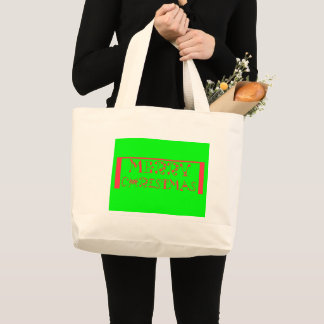 Vibrant Christmas Cheer Merry Christmas Lime Green Large Tote Bag