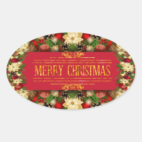 Vibrant Christmas Floral Oval Sticker