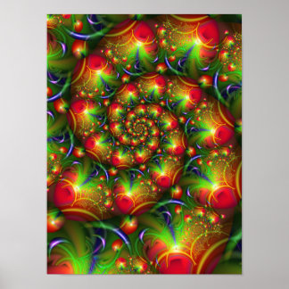 Vibrant Christmas Fractal Spiral Apple Harvest Poster