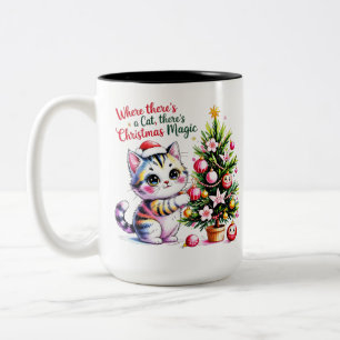 Vibrant Christmas Magic - Cozy Cat Mom Gift Two-Tone Coffee Mug