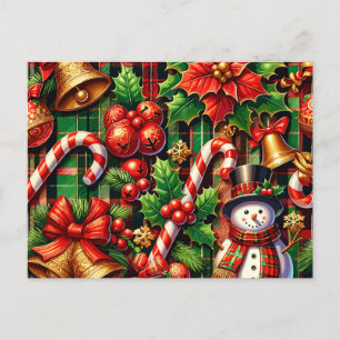 Vibrant Christmas Plaid Postcard