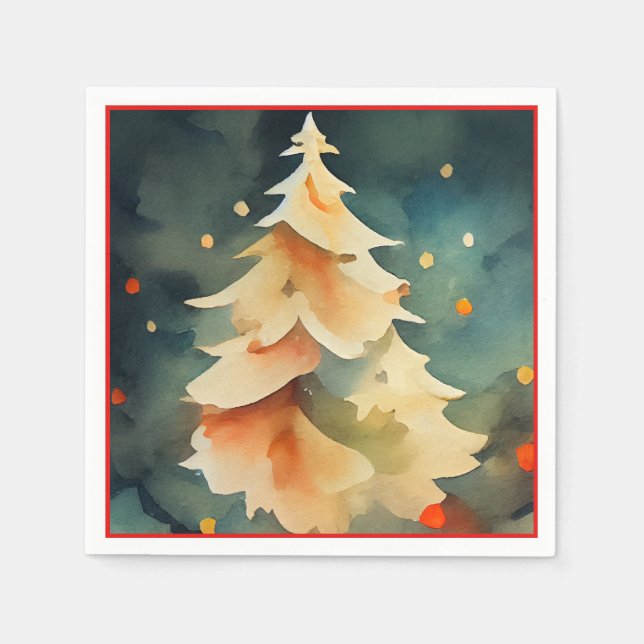 Vibrant Christmas Tree and Lights Christmas Party Napkins (Front)