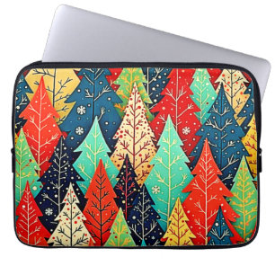 Vibrant Christmas Tree Pattern Art Laptop Sleeve