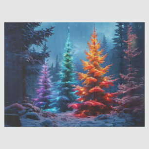 Vibrant Christmas Trees in the Forest Decoupage Cr Tissue Paper