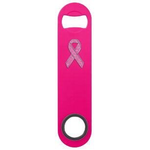 Vibrant Chrome Glitter Style Pink Ribbon Awareness Bar Key