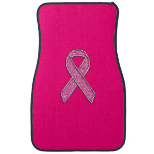 Vibrant Chrome Glitter Style Pink Ribbon Awareness Car Floor Mat