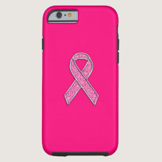 Vibrant Chrome Glitter Style Pink Ribbon Awareness Tough iPhone 6 Case