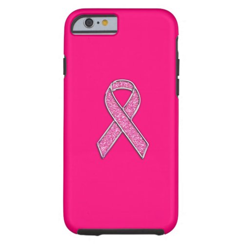 Vibrant Chrome Glitter Style Pink Ribbon Awareness Tough iPhone 6 Case