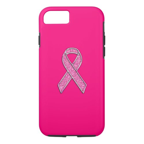 Vibrant Chrome Glitter Style Pink Ribbon Awareness iPhone 87 Case