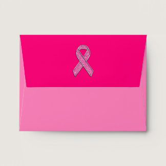Vibrant Chrome Glitter Style Pink Ribbon Awareness Envelope
