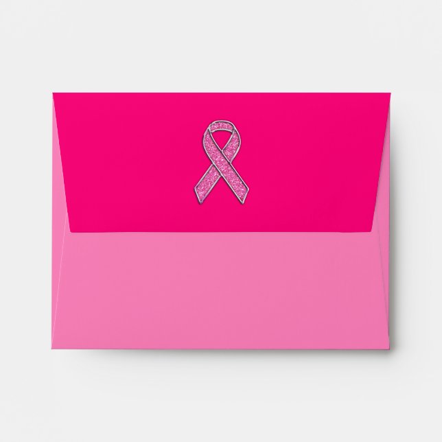 Vibrant Chrome Glitter Style Pink Ribbon Awareness Envelope (Back (Top Flap))