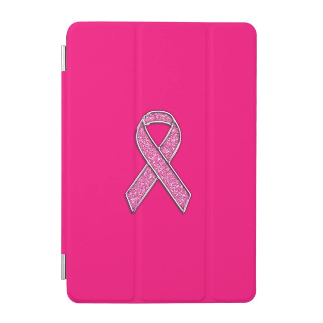 Vibrant Chrome Glitter Style Pink Ribbon Awareness iPad Mini Cover (Front)