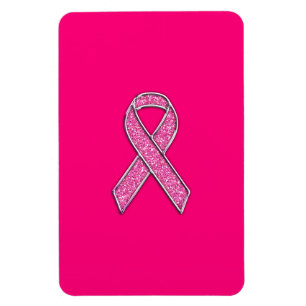 Vibrant Chrome Glitter Style Pink Ribbon Awareness Magnet
