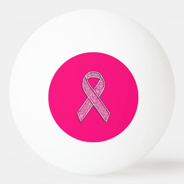 Vibrant Chrome Glitter Style Pink Ribbon Awareness Ping-Pong Ball (Front)