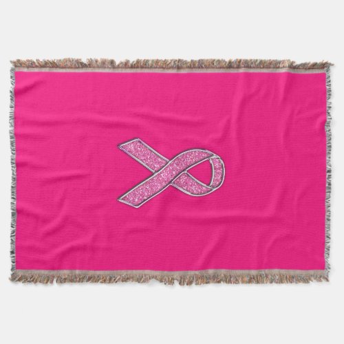 Vibrant Chrome Glitter Style Pink Ribbon Awareness Throw Blanket