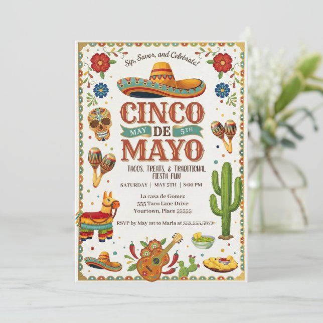 Vibrant Cinco De Mayo Holiday Party Invitation (Standing Front)
