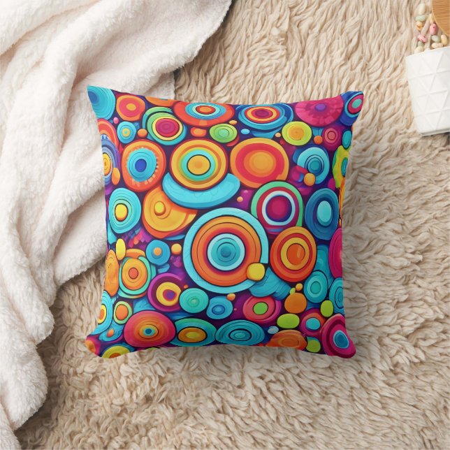 Vibrant Circle Explosion Throw Pillow (Blanket)